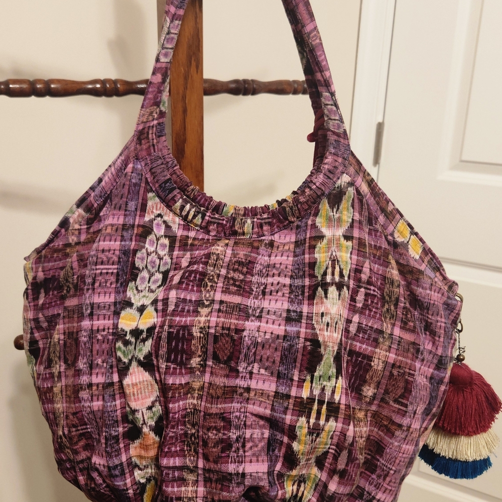 Pink Patterned Tote Bag with Tassel Accent
